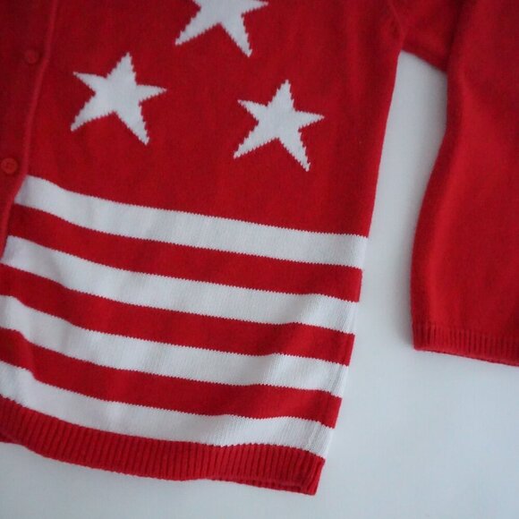 Vintage Crystal Kobe Red w White Stars Patriotic Flag Knit Button Up Cardigan Xl - Picture 6 of 11